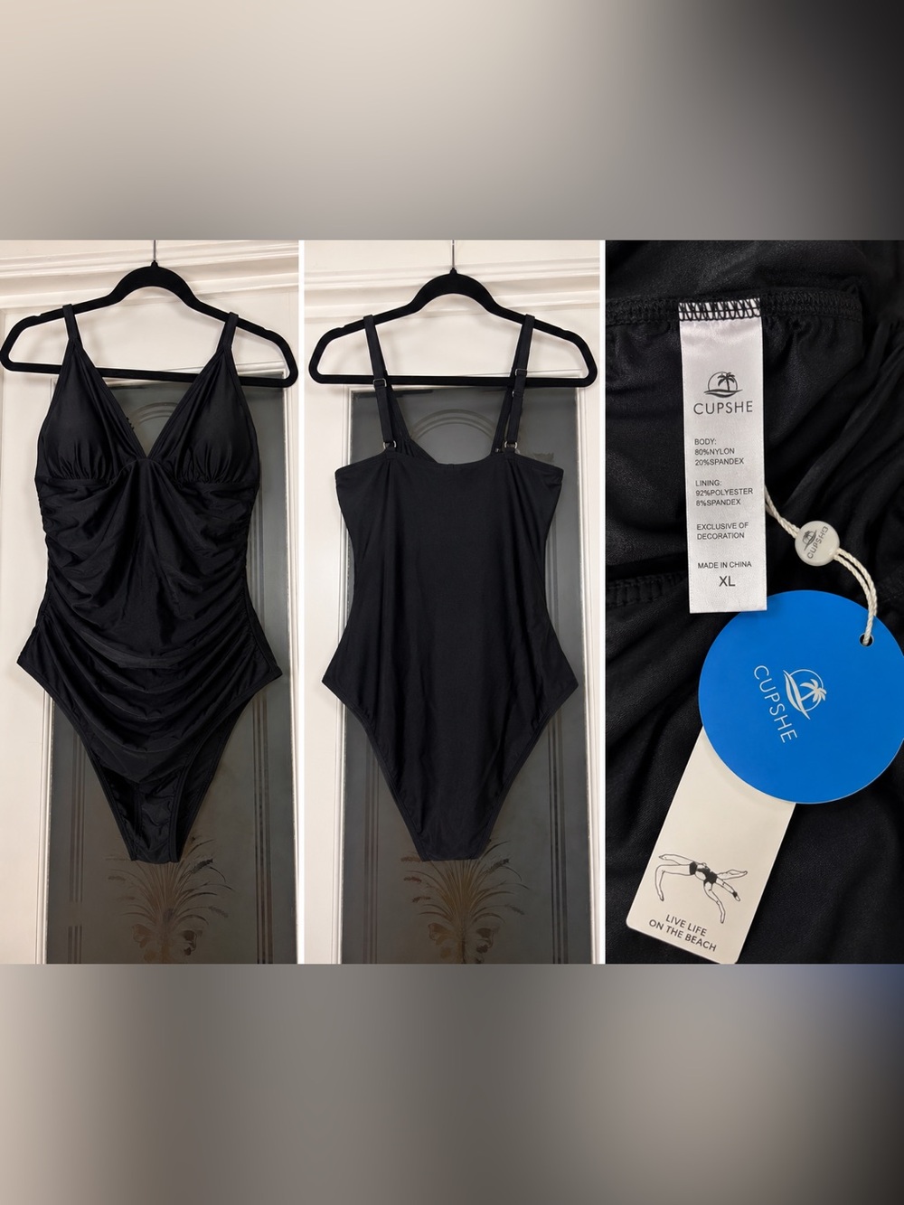 Cupshe Black One-Piece Ruched Swimsuit with Adjustable Straps